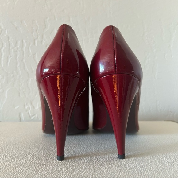 SOLD - Oxblood Red Coach Patent Leather Bow Heels - Picture 5 of 15